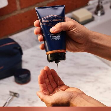 Подарунковий набір Gillette King C. Gillette Compact Styling безпечна бритва з подвійною ріжучою кромкою 5 лез прозорий гель для гоління 30 мл гель для вмивання бороди та обличчя 60 мл