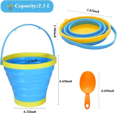 Складне відро, відро для піску та совок для піску, набір для дітей, складне відро, багатоцільове відро, для пляжу, туристичне спорядження, глечик для води та їжі, миски для собак - 2,5 л 2