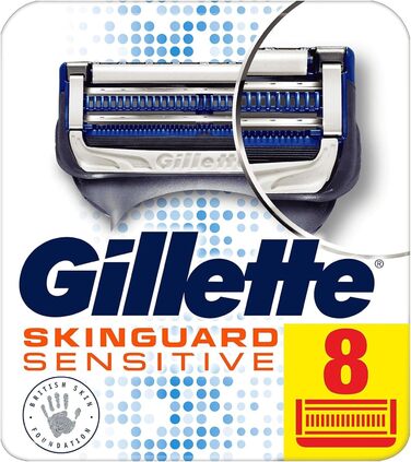 Чоловічі леза для бритви Gillette SkinGuard Sensitive з прецизійним тримером, упаковка з 8 заправних лез (упаковка може відрізнятися) Одинарний