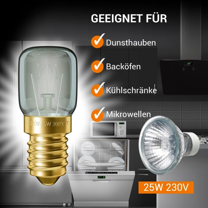 Лампа для духовки VIOKS E14 25W 230V 300C 25mmØ 57mm для духовки AEG Bauknecht ZANUSSI холодильника пароварки - лампочки для холодильника Т25 - лампочки для духовок і плит