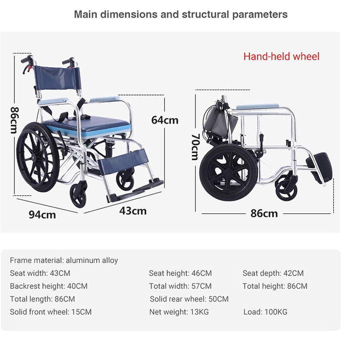 Крісла колісні Розбірні самохідні інвалідні крісла, розбірні туалетні крісла-колісні, легкі для людей з обмеженими фізичними можливостями, інвалідів та людей похилого віку