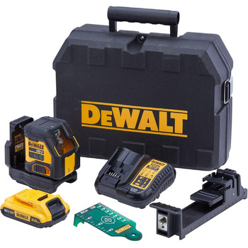 Акумуляторний лінійний лазер Dewalt 18В зелений DCLE34021D1 (компактний лазер, самовирівнювання, точність /- 0,3 мм/м, сумісний з акумуляторами 18В XR, в комплекті акумулятор та зарядний пристрій, кейс, тримач, мішень)