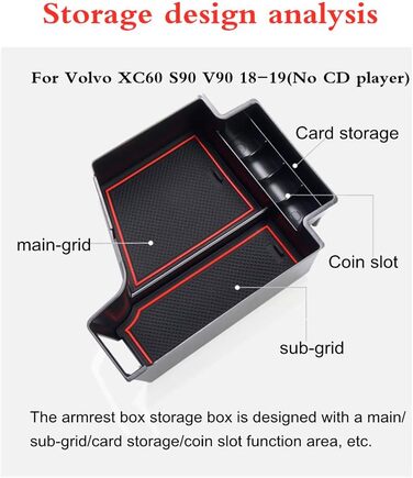 Органайзер Тримач Центральна консоль Підлокітник Бардачок для VOLVO XC60 S90 V90 2018 2019 (Без CD-програвача)