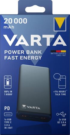 Зовнішній акумулятор Varta Fast Energy 20000mAh з 4 роз'ємами