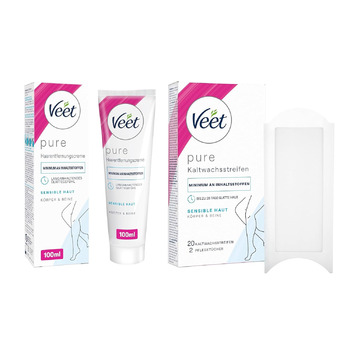 Крем для видалення волосся Veet 100 мл для чутливої шкіри (Veet Cold Wax Strips Double Strips, Veet Hair Removal Cream 1 x 100 мл), 10 шт., Double Strips -