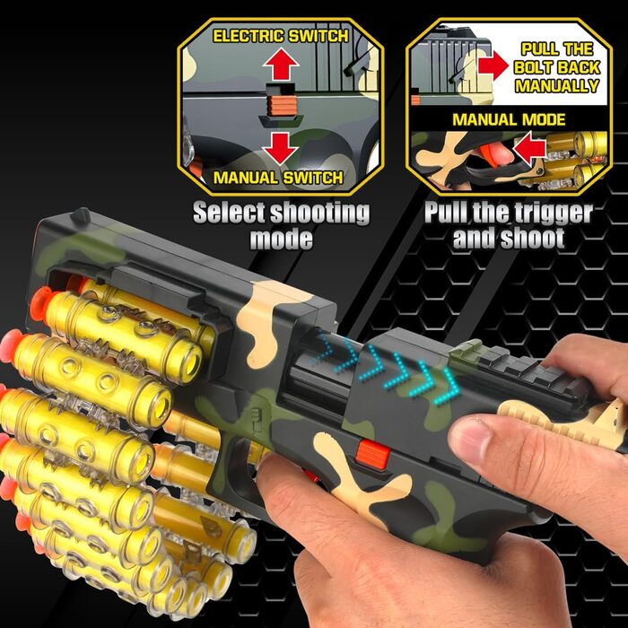 Електричний іграшковий пістолет VATOS для дітей, з ланцюговим магазином (затискач на 18 дротиків), автоматичний та ручний пінопластовий бластер з 40 дротиками, подарунок для іграшок для хлопчиків 6-12 років, дівчаток