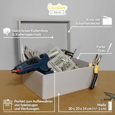 Креативний деко Велика сіра дерев'яна коробка з кришкою 30 x 20 x 14 см (/-1 см) Великодня пасхальна прикраса коробка Дерев'яна коробка Пам'ятна коробка Коробка для зберігання дитини Коробка для іграшок На весілля, день народження