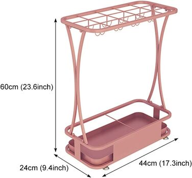 Підставка для парасольки, тримач для парасольки для передпокою зі знімним піддоном для крапель і 8 гачками, окремо стояча підставка для парасольки з металу, для домашнього офісу, вхідної зони, передпокою, тераси, Indust Pink