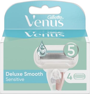 Леза для бритви Gillette Venus Deluxe Smooth Sensitive жіночі, 4 змінних леза для жіночих бритв з 5-кратним лезом