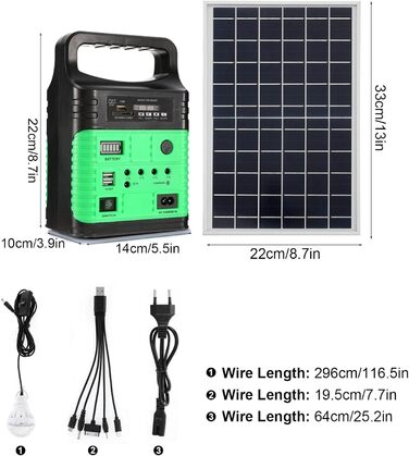 Портативна електростанція на сонячному генераторі, з сонячною панеллю та світлодіодними лампами, з функцією радіо Bluetooth MP3, для кемпінгу на відкритому повітрі, надзвичайної риболовлі, полювання, подорожей (зелений)