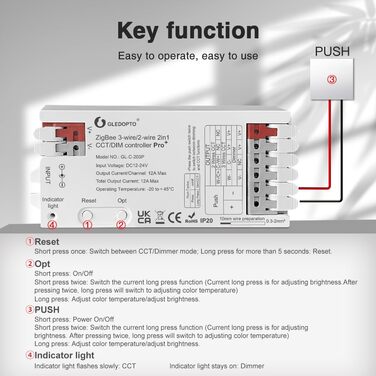 Контролер контролера GLEDOPTO ZigBee для світлодіодної стрічки RGBCCT WRGBWW для 12 В або 24 В протестовано з Philips Hue*, Alexa Echo Plus, Homee (Pro диммер/Cct 2-в-1)