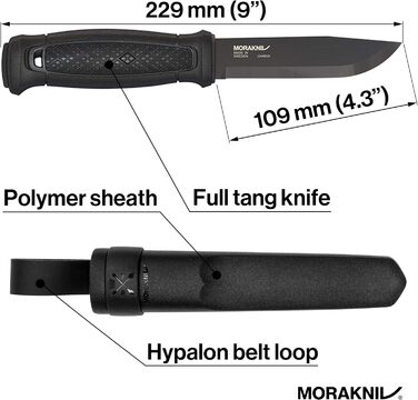 Ніж Morakniv Garberg Full Tang з фіксованим лезом з вуглецевої сталі, 10,9 см, полі піхви, чорний