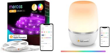 Стрічка Meross Wi-Fi RGBW працює з Apple HomeKit, розумною світлодіодною стрічкою 5 м і світлодіодною лампою RGBCW WLAN працює з Apple HomeKit, комплектом настільної лампи RGBCW з регулюванням яскравості та приліжковою лампою