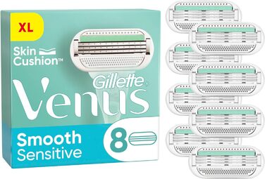 Леза для бритви Gillette Venus Deluxe Smooth Sensitive жіночі, 8 змінних лез для жіночих бритв з 5-кратним лезом, білі