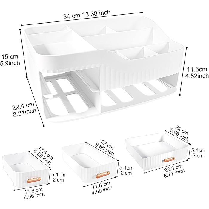 Органайзер для макіяжу CGBE з висувними ящиками, органайзер для косметики Коробка для зберігання косметики великої місткості для комода Спальня Ванна кімната Білий