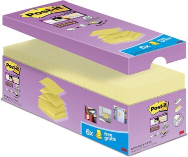 Стікери Super Sticky Notes, упаковка з 24 блокнотів, по 90 аркушів на подушечці, 76 мм x 76 мм, кольори зелений, рожевий, синій, помаранчевий - надзвичайно міцні клейкі нотатки для нотаток, списків справ і нагадувань (канарково-жовтий, дозатор, одинарний)