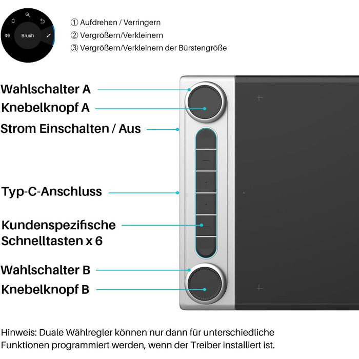 Графічний планшет HUION Inspiroy Dial 2 Bluetooth з контролерами з подвійним набором 6 програмованих кнопок Pen Tablet, 10 x 6-дюймовий бездротовий планшет для малювання, підходить для MacOS/ChromeOS/Linux 10.5 x 6.56 дюймів