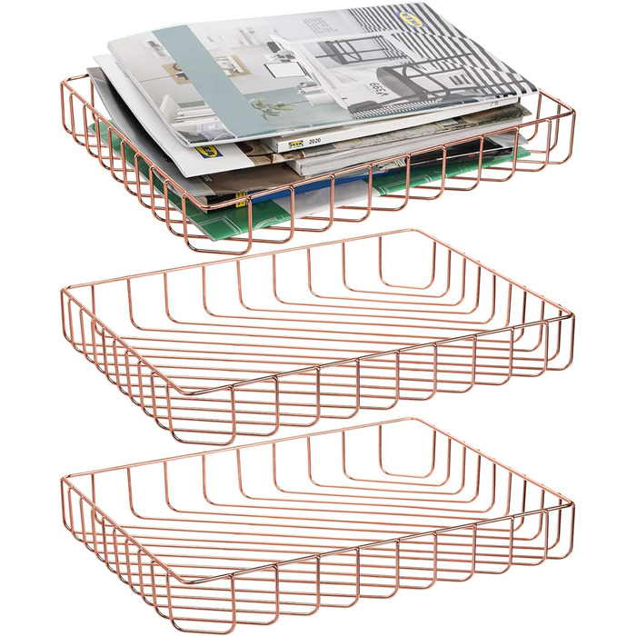 Упаковки дротяний лоток для файлів, лоток для паперу з рожевого золота Настільний лоток для листів, офісний великий лоток для документів для офісу, комори вдома, класу, школи, 32x24x5 см, 3