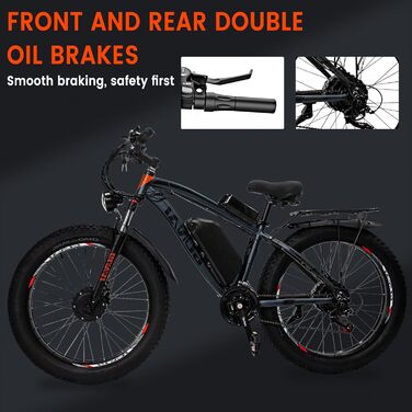 Гірський велосипед GUNAI Ebike, 26X4.0-дюймовий електронний велосипед E-Mountainbike E Bike, 21-швидкісний електричний велосипед з подвійним двигуном