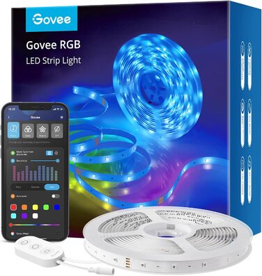 Світлодіодна стрічка Govee WiFi 5 м, розумна світлодіодна стрічка RGB для різдвяних прикрас, керування програмами, зміна кольору, синхронізація музики, працює з Alexa та Google Assistant