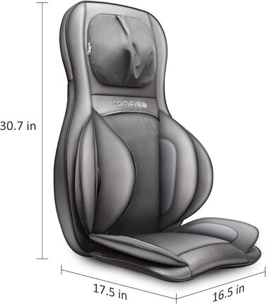 Масажна подушечка для сидіння COMFIER Shiatsu з масажем для розминання, перекочування, вібрації та стиснення повітря, масажна подушечка з функцією нагрівання, для шиї, плечей, спини та стегон, подарунок до Дня батька