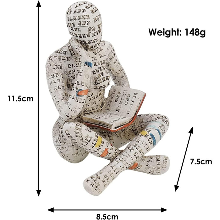 Фігура прикраса для полиці, 11 х 8 х 8 см Маленька читаюча жінка скульптура персоналізована ручний розпис читання лиходій настільні книги полиця ремесло статуя