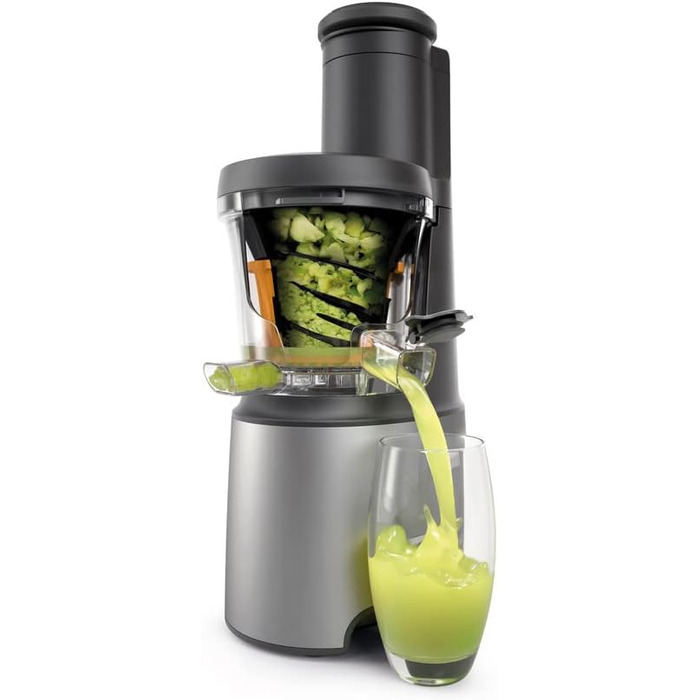 Соковижималка Kenwood PureJuice Pro JMP85.00SI, повільна соковижималка для домашніх соків, XXL завантажувальний отвір для цілих фруктів, з низькою швидкістю для збереження важливих вітамінів, 230 Вт, Срібло