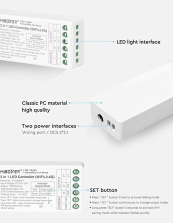 Контролер світлодіодної стрічки LGIDTECH FUT035W Miboxer 2-в-1 WiFi 2.4G, пряме керування додатком для смартфона, сумісний з голосовим керуванням Storeo Echo Alexa Google Home