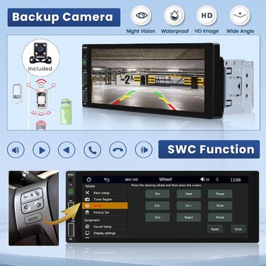 Бездротова автомобільна стереосистема Apple Carplay з екраном Камера заднього виду 7 Автомобільна радіостанція з ручним висувним дисплеєм з бездротовим Android Auto Mirror Link FM-радіо Bluetooth SWC USB Type-C мікрофон 7'CAM3 (6.86'CAM4), 1 Din