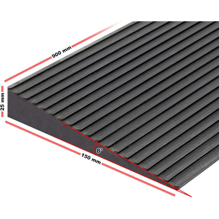 Пандус для порогу Wiltec 900x150x25 мм для інвалідного візка та ходунків, чорний, пандус для інвалідного візка з твердої гуми, нековзна поверхня, бордюрний пандус може бути скорочений
