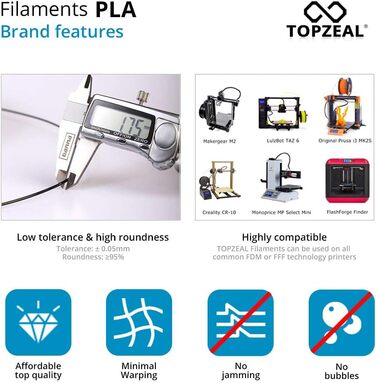 Нитка для 3D-принтера TOPZEAL, прозора PLA, 1,75 мм, 1 кг, точність розмірів нитки для 3D-принтера /- 0,02 мм для 3D-принтера та 3D-ручки