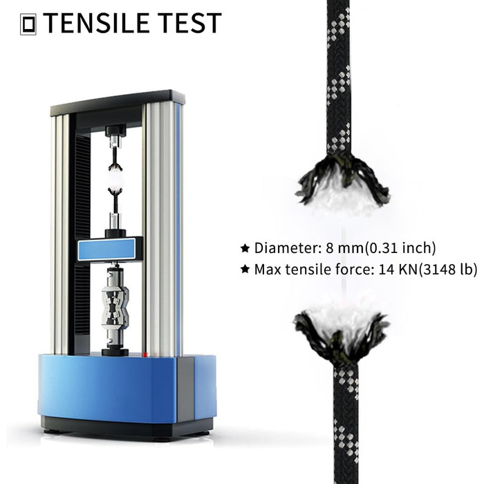 Статична мотузка для скелелазіння NewDoar 18KN 10 мм (3/8 дюйма) Мотузка з подвійним плетінням для мотузки для прусика, виживання на відкритому повітрі, піших прогулянок, альпінізму, тягання перетягування (20 футів) (чорний 8 мм, 98 футів (30 м))