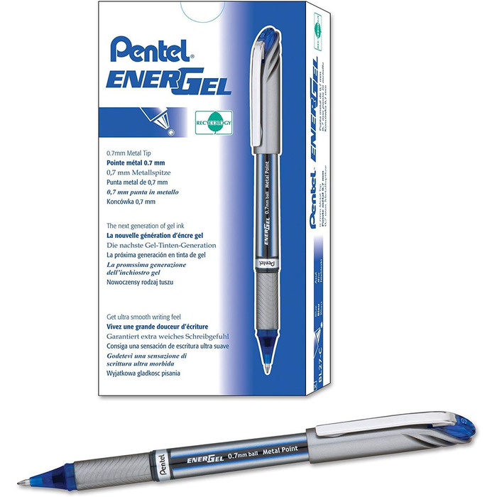 Ручка Pentel Energel Plus BL27-C з рідким гелем, металевий наконечник, 0,7 мм, синій, упаковка 12 шт.