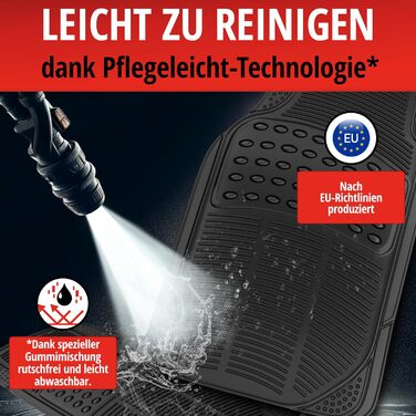 Універсальний автомобільний набір гумових килимків WALSER Spartacus, автомобільні килимки можна нарізати за розміром в 4 шт. и, універсальний протиковзкий килимок автомобіль, автомобільні килимки для простору для ніг чорний