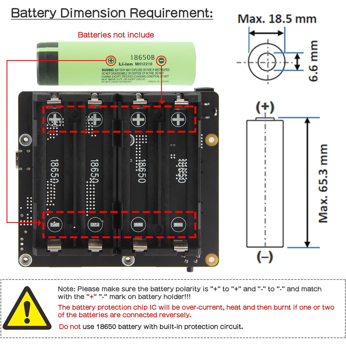 ДБЖ Geekworm Raspberry Pi 5 (X1202), 4-елементний ДБЖ на 18650 (макс. вихід 5,1 В 5 А) з широким входом 6-18 В Автоматичне ввімкнення Безпечне вимкнення Виявлення втрати потужності