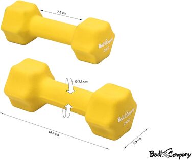 Погана компанія Неопренові гантелі від 0,5 кг до 5 кг кольорові I Малі гантелі прогумовані для фітнесу Гімнастика Аеробіка Головна I Домашній тренажерний зал Гантелі для жінок Чоловіки I Гантелі d - 2 х 2 кг (жовті)
