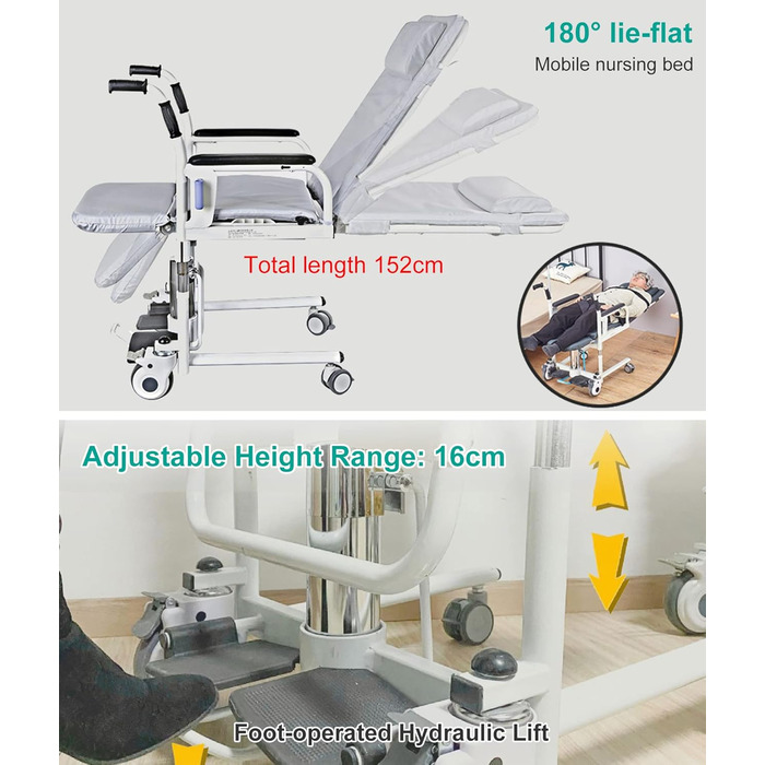 Підйомник для пацієнтів, гідравлічний підйомник для повністю паралізованих пацієнтів, навантаження 150 кг, крісельні підйомники для літніх людей, перенесення інвалідного крісла, душове крісло для людей з обмеженими фізичними можливостями, регулювання висо
