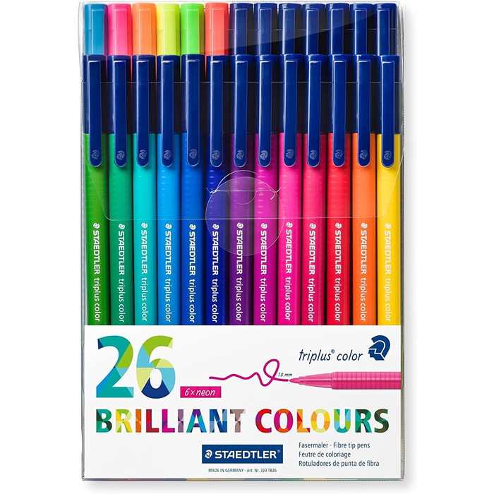 Чохол Staedtler Fineliner triplus (30 яскравих кольорів) Triplus Color з 26 ручками з волокна, відсортованих за кольорами