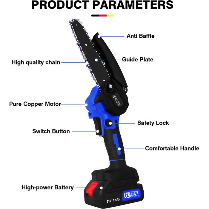 Міні-бензопила 21В з акумулятором 6 дюймів, електрична ручна бензопила акумуляторна бензопила з акумулятором та зарядним пристроєм, портативна бензопила електрична з 2200 об/хв бензопила для садових ножиць сільське господарство ранчо 6 дюймова бензопила з