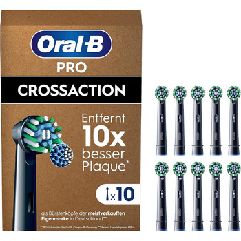 Щітки Oral-B Pro CrossAction для електричної зубної щітки, 12 шт. , чудове чищення зубів, X-щетина, оригінальна насадка для зубної щітки Oral-B, упаковка, готова до поштової скриньки, Зроблено в Німеччині (10 шт. (1 упаковка), чорна)