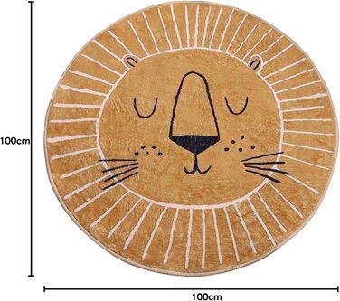 Килимок круглий ø 100 см, коричнево-жовтий малюнок голови маленького левеняти, килимки для дитячої кімнати, вітальні, їдальні, спальні, підлоговий диван коричневий 100см
