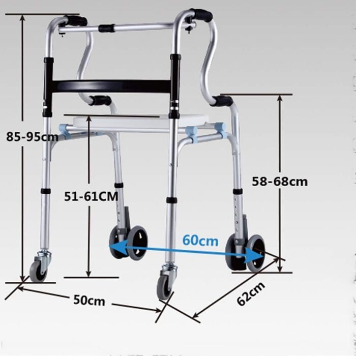 Алюмінієвий ролик з колесами, м'яким сидінням і спинкою, розбірний допоміжний засіб пересування для дорослих, людей похилого віку та людей похилого віку з обмеженими можливостями, срібна рама для ходьби (B) Inte