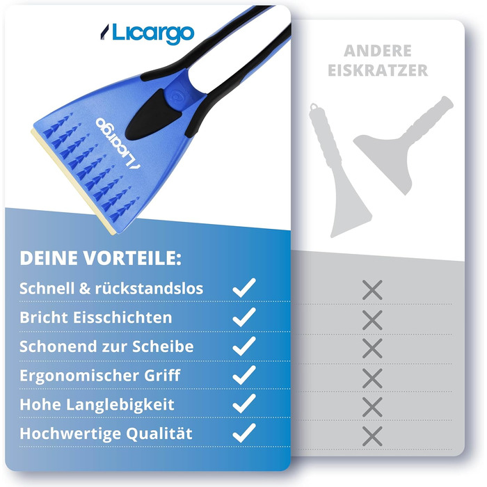 Набір скребків для льоду LICARGO з 2 предметів - скребок для льоду з латунним лезом і скребок для льоду автомобіль з мітлою (41 см)