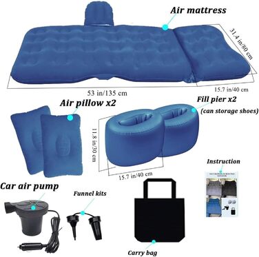 Автомобільний матрац Автомобільне дорожнє ліжко Автоматичний надувний матрац Килимок для сну Надувне ліжко на задньому сидінні Зовнішня подушка Кемпінг Диван-ліжко Аксесуари(3)