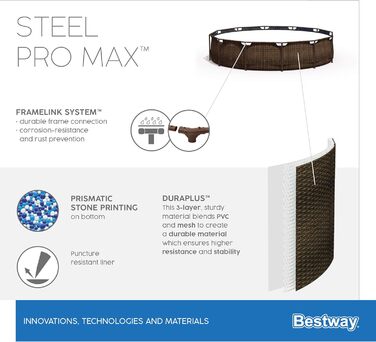 Набір каркасних басейнів Bestway Steel Pro MAX з фільтруючим насосом Ø 366 x 100 см, Ротанговий вигляд (шоколадно-коричневий), Круглий