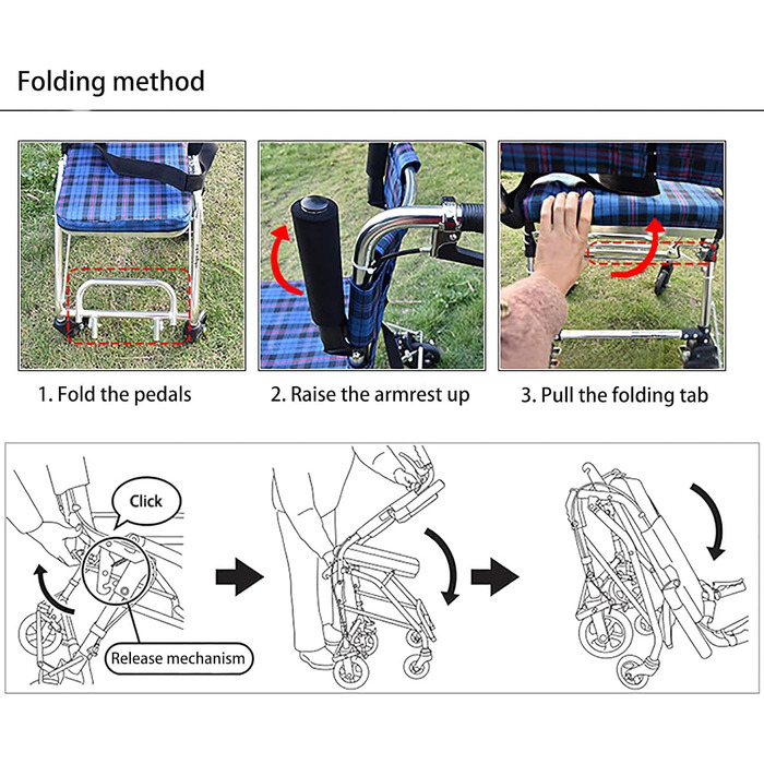 Інвалідні коляски, розбірні, легкі алюмінієві інвалідні крісла, переносні, зі складною спинкою, легкі транспортні та туристичні інвалідні крісла, вага всього 18 кг