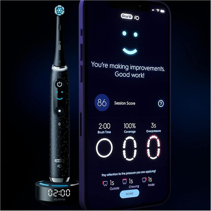 Електрична зубна щітка Oral-B iO Series 10 змінна щітка, Bluetooth, 7 режимів чищення, тренування, 1 дорожня сумка, 1 сумка, чорний / космічний чорний (упаковка може відрізнятися)