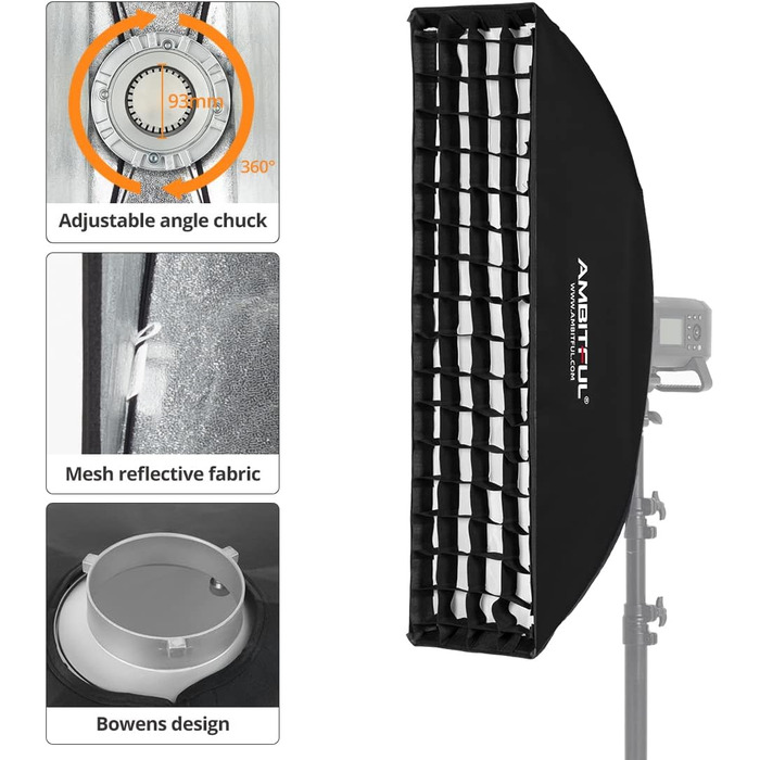 АМБІТНИЙ 2 шт. 22x90см 9'x35 Вулик Стільникова сітка Стрічка Софтбокс Bowens Mount для студійного спалаху 22*90см
