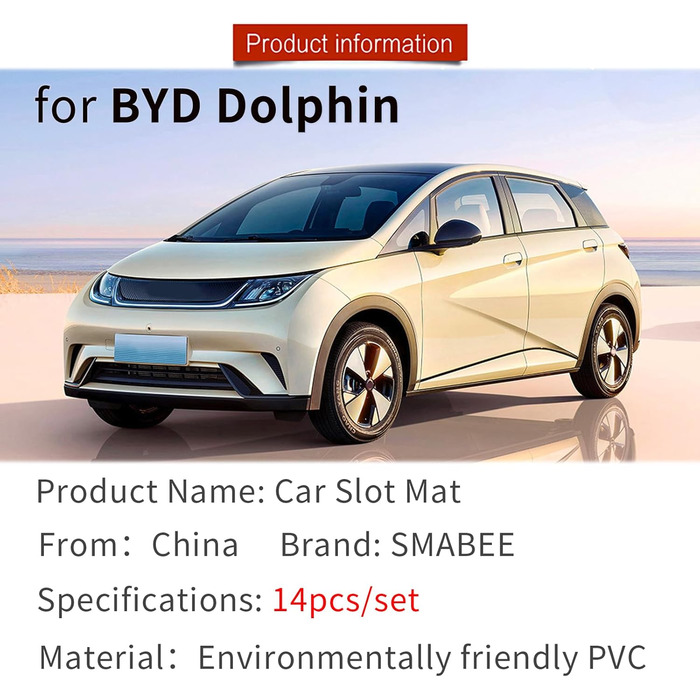 Підходить для BYD BYD Dolphin Premium рифлені килимки, килимок для дверей автомобіля, підстаканник, центральна консоль, салон автомобіля, нековзний гумовий килимок з логотипом, ПВХ (14 шт. /комплект) (червоний) ПВХ червоний