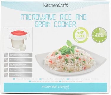 Рисоварка KitchenCraft - пароварка для мікрохвильової печі, пластик без бісфенолу А, 1,5 літра, білий/червоний